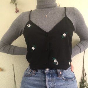 Topshop Black Tank Top Blouse with Flowers